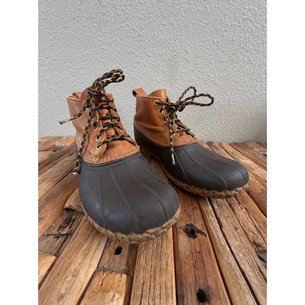 L.L. Bean Bean Boots Size 10 W Brown Tan Leather Rubber Duck Boots Ankle Maine